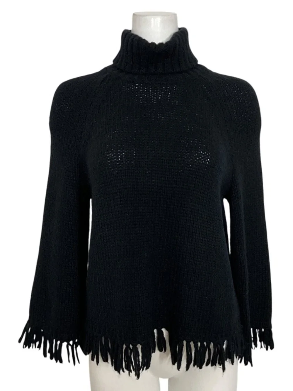 Tory Burch Turtleneck Fringe Jennifer Sweater S Black Alpaca Wool